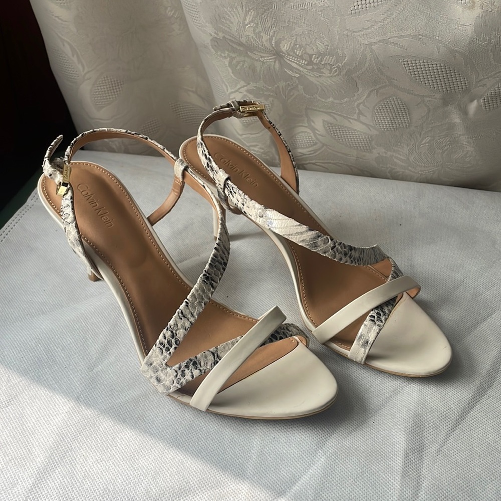 New Calvin Klein Lorren Slingback Snake Print Heels